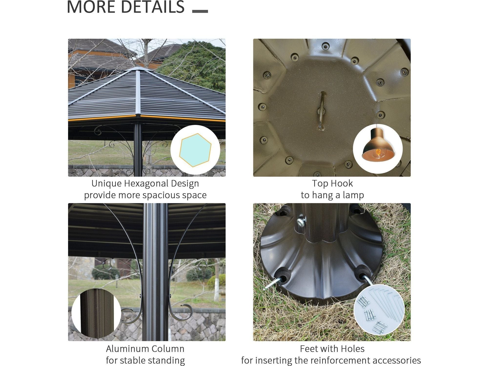 13' x 13' Hexagon Hardtop Gazebo Canopy with Galvanized Steel Roof - Black