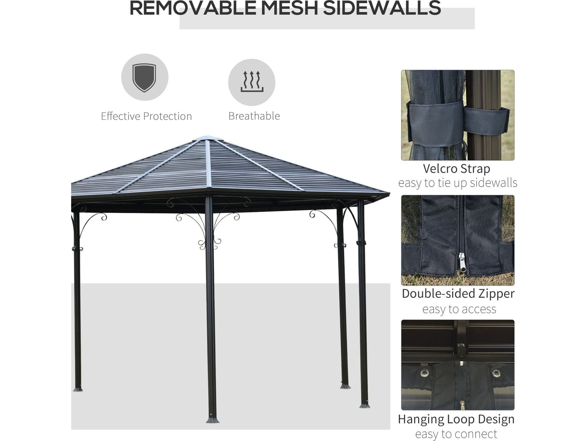 13' x 13' Hexagon Hardtop Gazebo Canopy with Galvanized Steel Roof - Black
