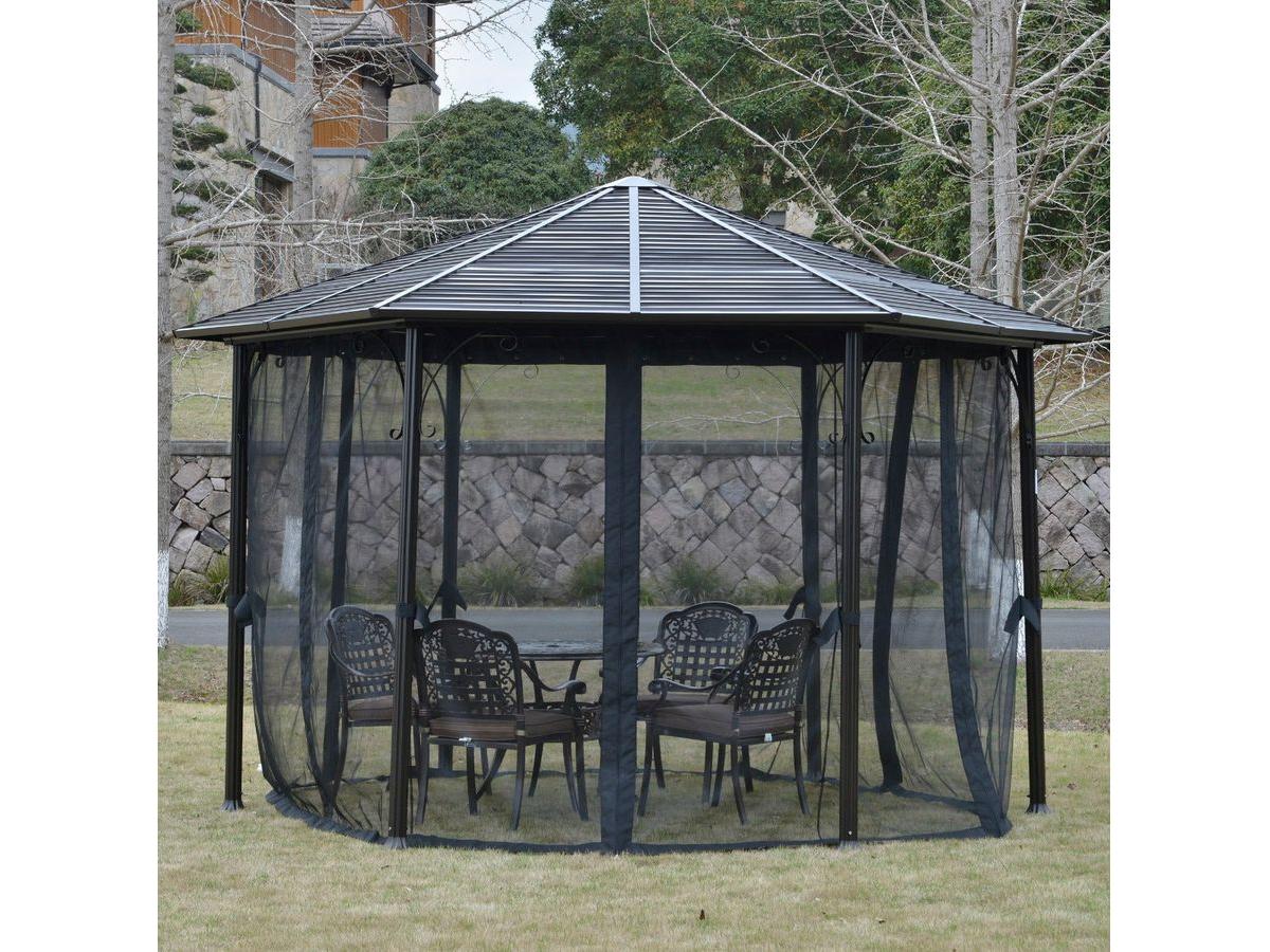 13' x 13' Hexagon Hardtop Gazebo Canopy with Galvanized Steel Roof - Black