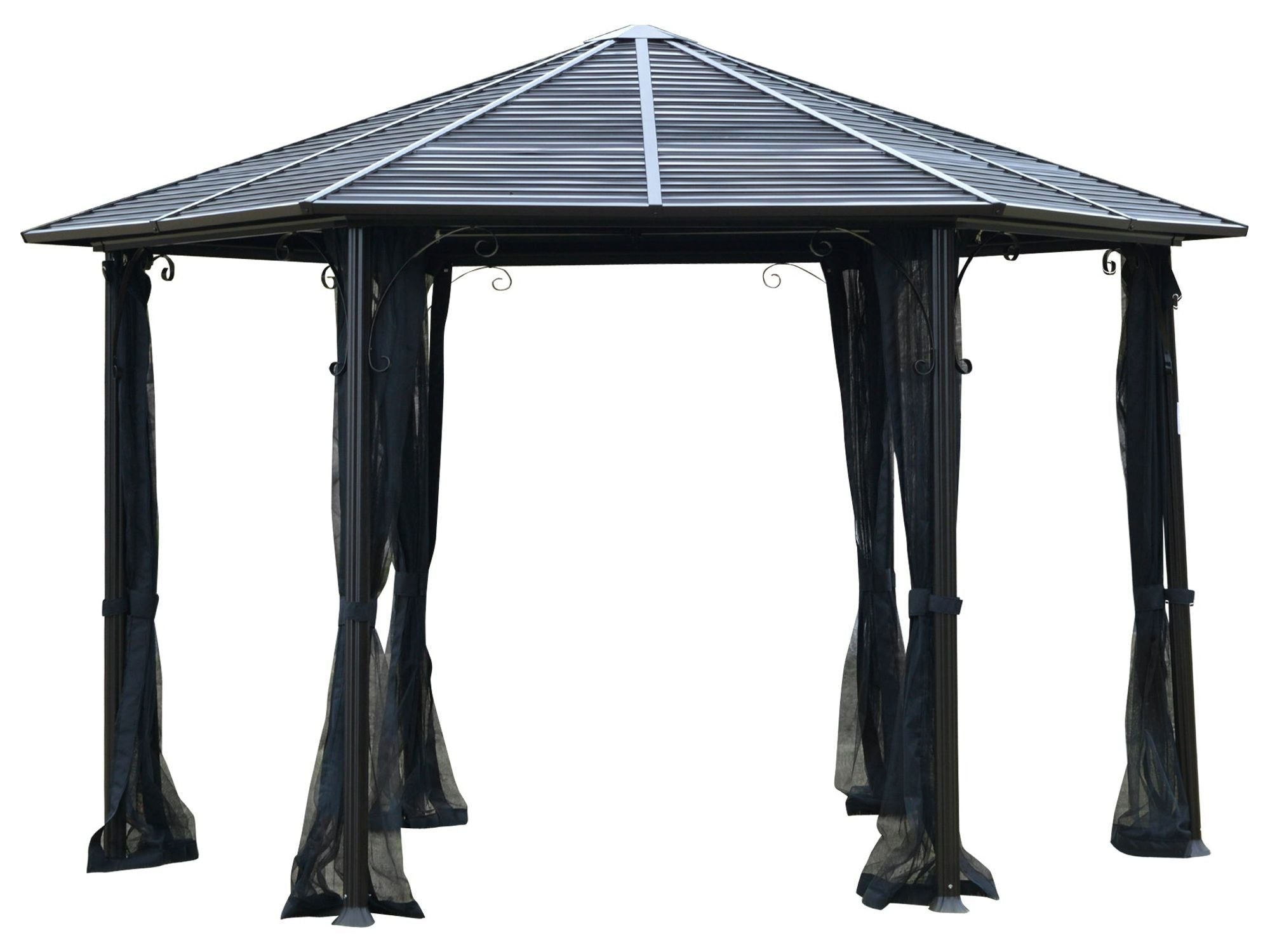 13' x 13' Hexagon Hardtop Gazebo Canopy with Galvanized Steel Roof - Black