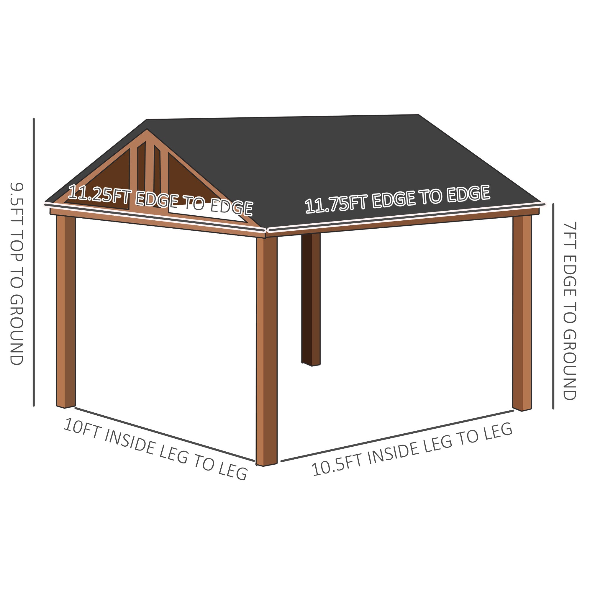 11' x 12' Hardtop Gazebo with Wooden Frame and Waterproof Roof - Brown