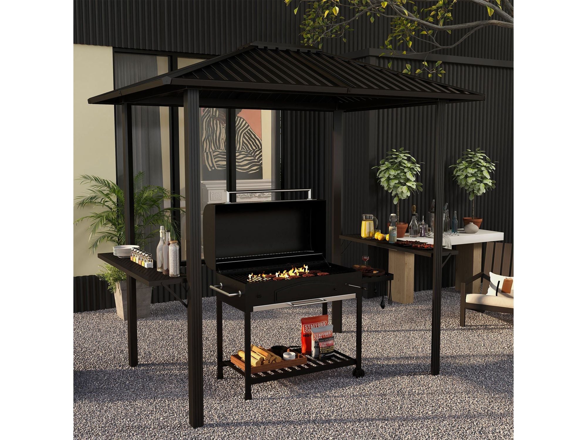 6' x 8' Metal Roof BBQ Grill Hardtop Gazebo - Black