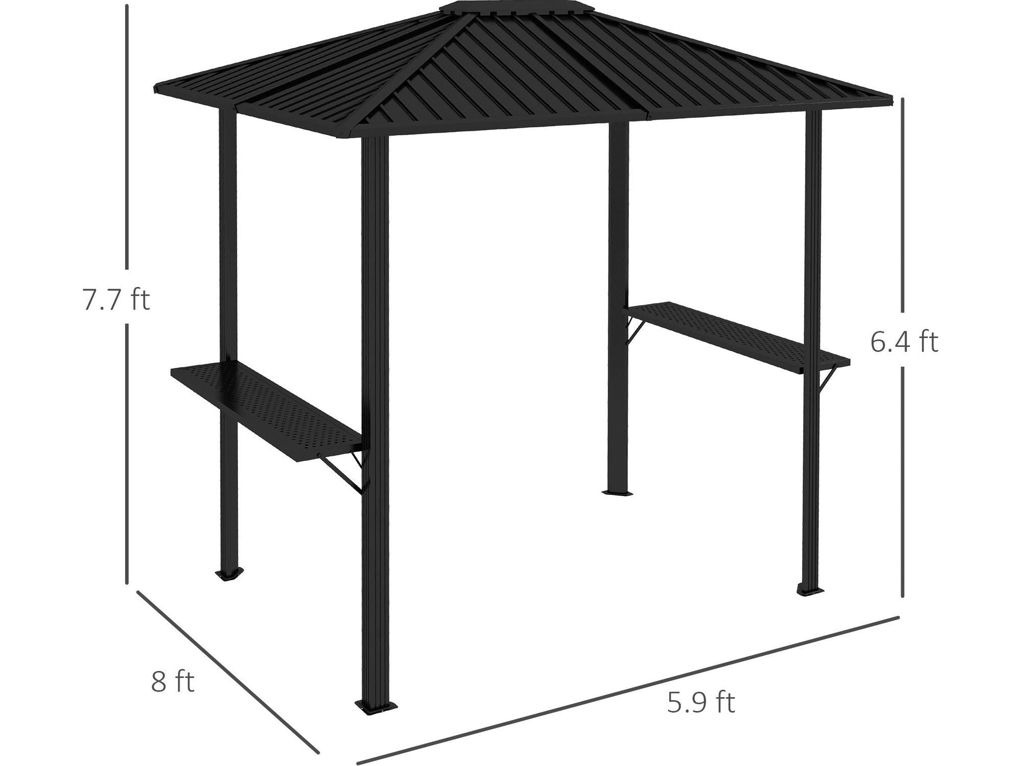6' x 8' Metal Roof BBQ Grill Hardtop Gazebo - Black
