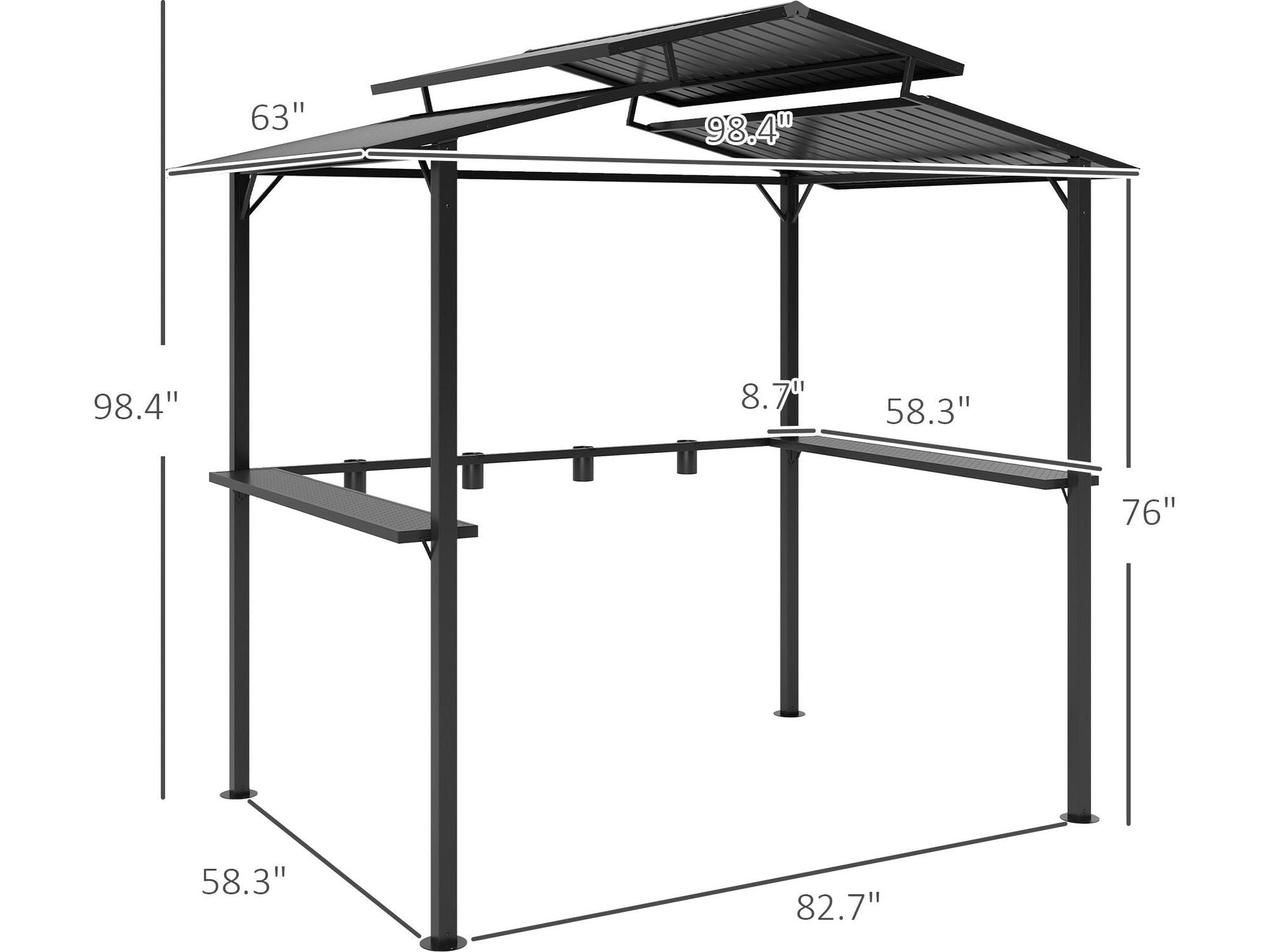 5' x 8' Metal Roof BBQ Grill Hardtop Gazebo - Black