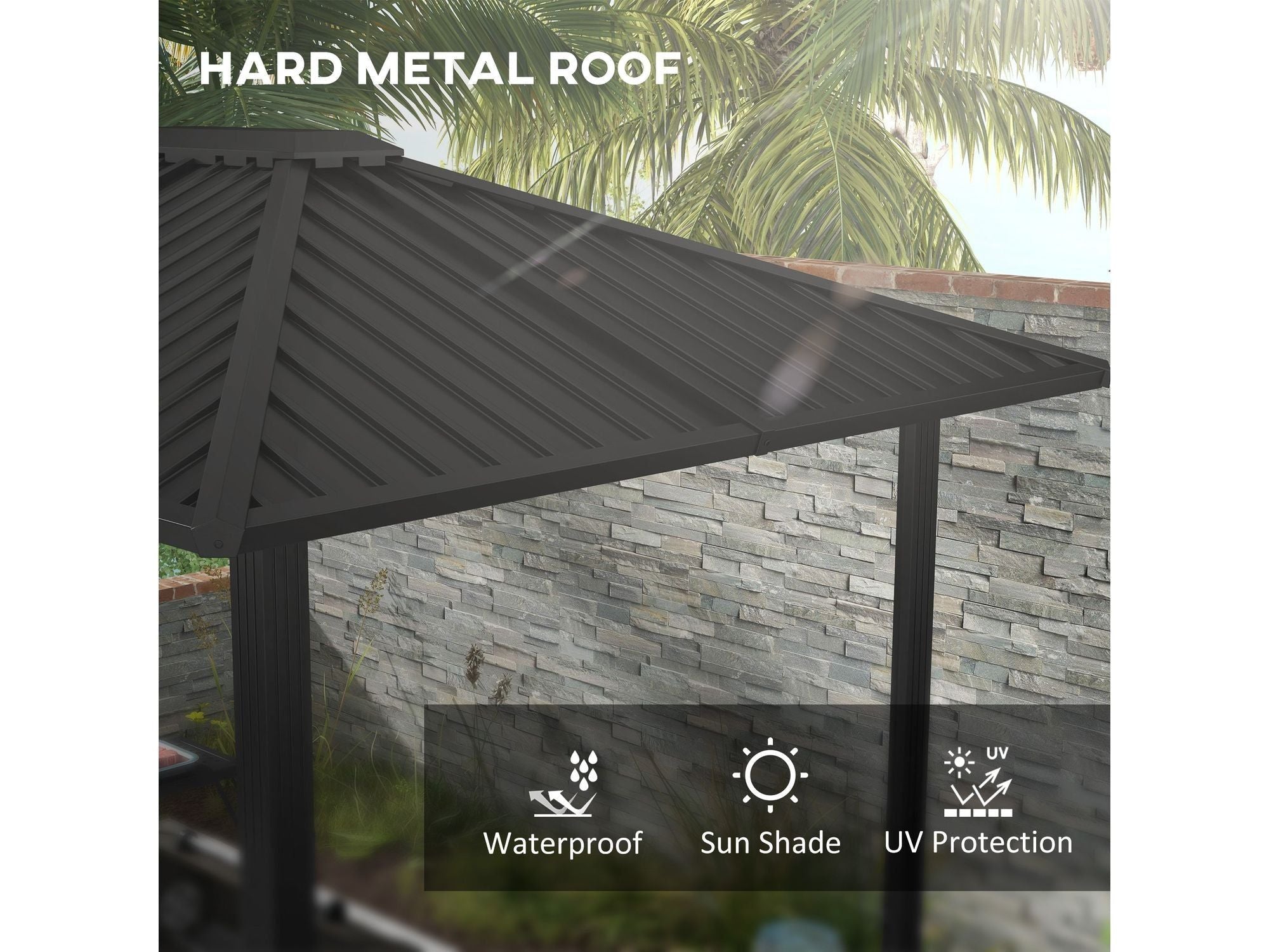 6' x 8' Metal Roof BBQ Grill Hardtop Gazebo - Black