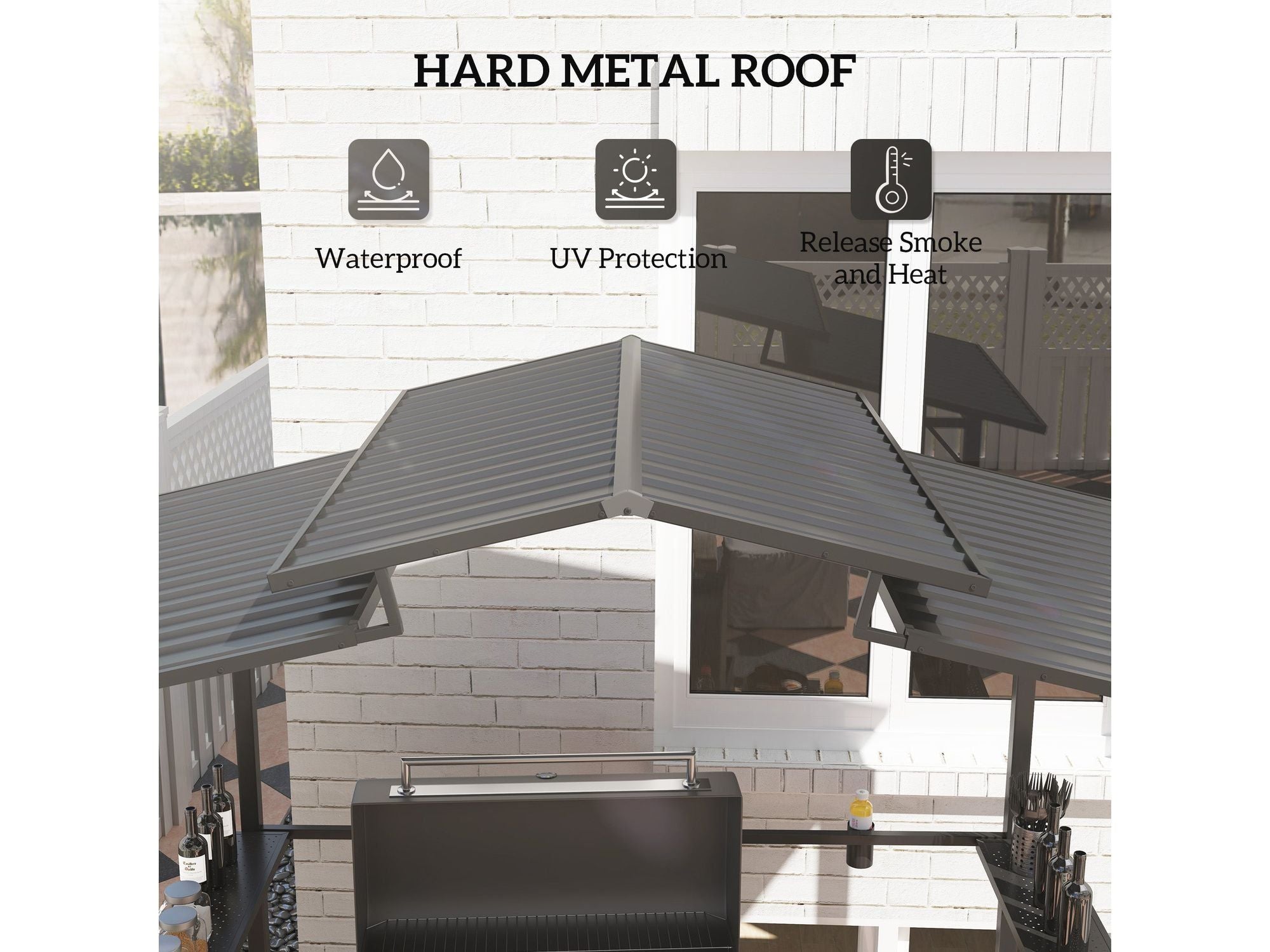 5' x 8' Metal Roof BBQ Grill Hardtop Gazebo - Black