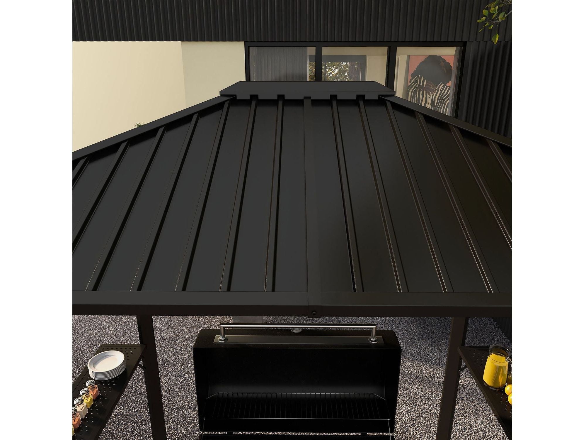 6' x 8' Metal Roof BBQ Grill Hardtop Gazebo - Black