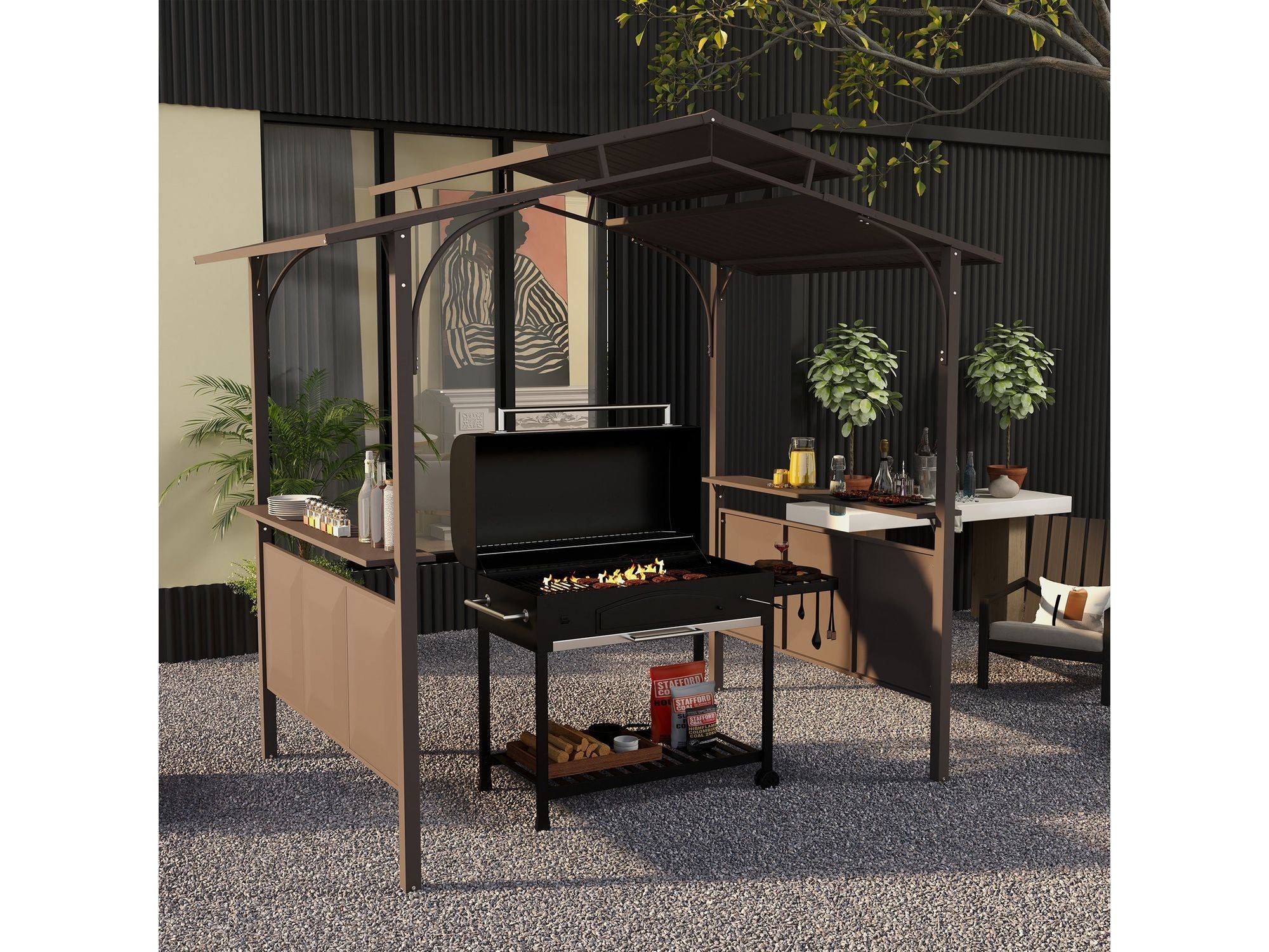 8'x5' BBQ Grill Double Tiered Gazebo - Brown