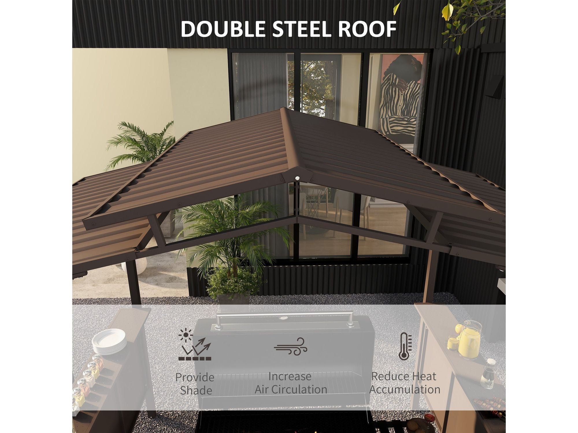 8'x5' BBQ Grill Double Tiered Gazebo - Brown