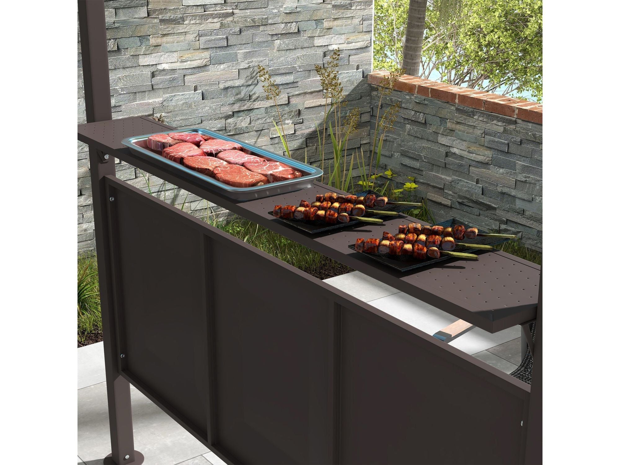 8'x5' BBQ Grill Double Tiered Gazebo - Brown