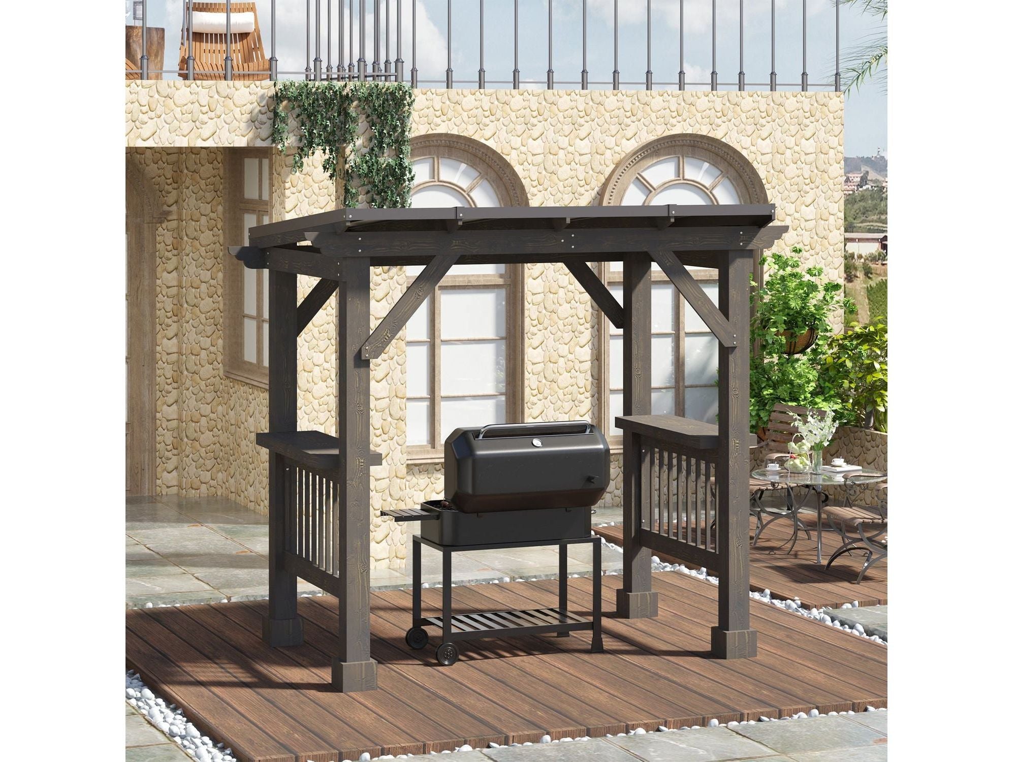 8' x 5' Outdoor Hardtop BBQ Grill Gazebo - Black
