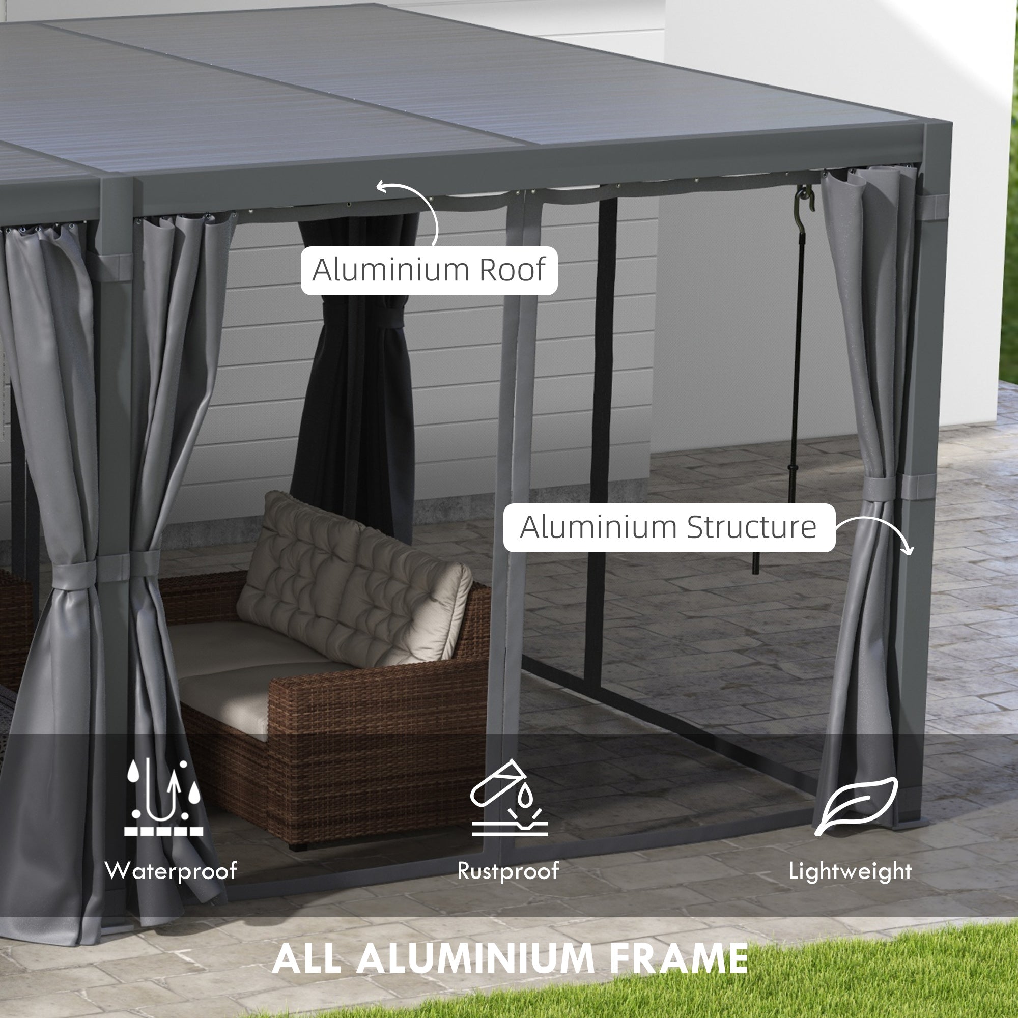 12' x 19' Aluminum Dark Gray Pergola with Louvered